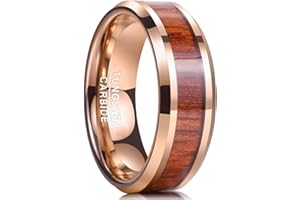 NUNCAD 4mm/8mm Anillo de Tungsteno Oro Rosa con Madera de Acacia para Hombres/Mujeres Compromiso de Boda Diario Tamaño 11.75-32.25