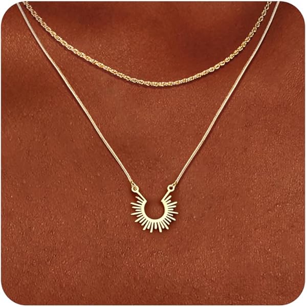 HANLI Gouden kettingen voor dames, 14K verguld, sierlijke schijfzonhanger, ketting met eenvoudige schijfzon, delicate sieraden voor dagelijks gebruik