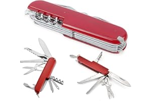 Reccisokz 1 Artículo 9.5 * 2.5 * 1.5CM Navaja Multiusos Suiza Pequeña, Cuchillo Plegable Al Aire Libre (11 Funciones) (Rojo)