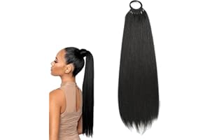 AGOGUE 1 extension de cheveux humains avec queue de ponytail, 60 cm, pour femmes et filles, utilisation quotidienne et occasions spéciales, noir