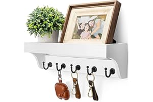 NAROSEBE Schlüsselbrett mit Ablage Schlüsselablage Holz Wand Schlüsselhalter Wandorganizer Schlüsselbrett mit 5 Haken Schlüsselleiste Multifunktionales Schlüsselboard für Flur Schlafzimmer Küche