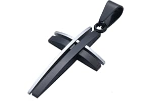 DonDon Collier Homme avec Pendentif en Forme de Croix en Acier Inoxydable bicouleur et Pochette en Velours Noir