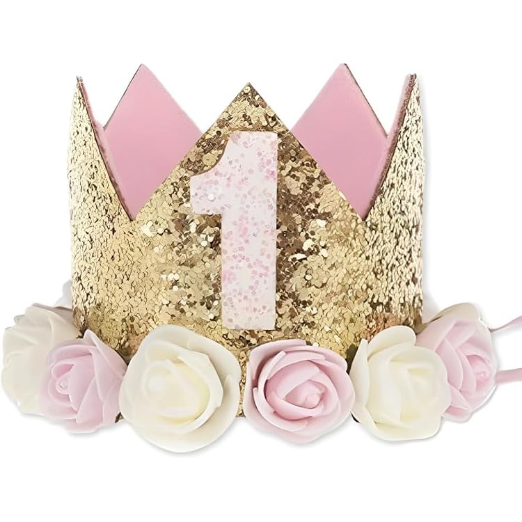 1. Geburtstagskrone Für Mädchen – Rosa Boho-Hut Mit Pompon, Spitze & Schleifen, Ca. 13 Cm