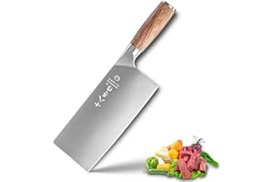 SHI BA ZI ZUO Coltello da cuoco cinese da 7 pollici Coltello da mannaia per carne e verdure in acciaio inossidabile con manico ergonomico in palissandro