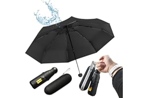 SLTAXAR Mini Paraguas con Estuche, Paraguas Plegable Pequeño con 8 Varillas, Paragua de Bolsillo para Mujer y Hombre, Paragua Compacto Portátil para Sol y Lluvia