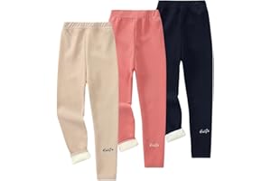 AOOPOO Lot de 3 Legging Chaud Polaire Hiver pour Filles Pantalon Thermique Épaissie en Coton Jeggings Doublés en Polaire Leggings Thermiques Couleur Unie pour Bébé Enfant Filles 1-8 Ans