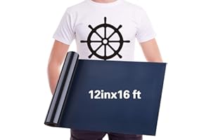 PLULON 12 IN x 16 FT Black HTV Heat Transfer Vinyl Roll, Permanent Adhesive HTV Iron On Vinyl, Backed Vinyl Roll for DIY T-Shirts, Hat, Clothing, Birthdays, Silhouette Cameo, Letters