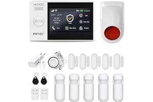 HUXGO, HXA007, Système d'alarme sans Fil avec deuxième sirène sans Fil, 5X détecteurs de Mouvement, 3X détecteurs d'ouverture de Porte/fenêtre – Modules : Wi-FI + GSM 4G, alertes SMS