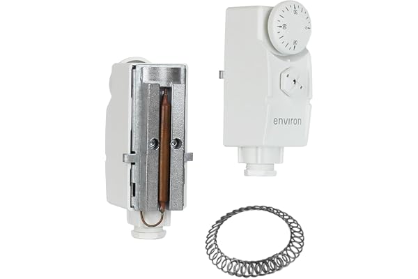 ENVIRON - Stödtermostat kontrollområde 0–90 °C med spänningsfjäder | Starttermostat med vridknapp och skruvfjädring, analog rörläggningstermostat för uppvärmning och kylning
