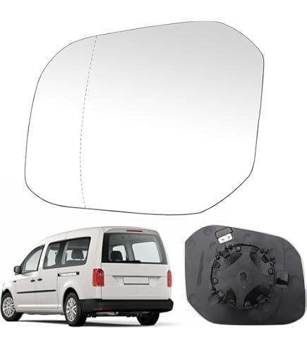 Suysion Spiegelglas Links voor VW T5 2003-2009 & VW Caddy 2004-2015, Verwarmbaar Asferisch Buitenspiegelglas met Dragerplaat, Vervanging Bestuurderszijde
