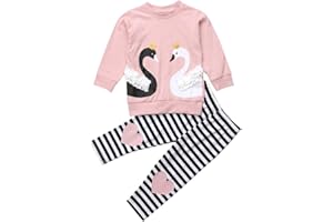 DAY8 ENSEMBLE FILLE DAY8 Ensemble Bébé Fille Automne Vêtement Enfant Fille 1-5 Ans Hiver Manche Longue Pas Cher Cartoon Imprimé Mode Haut Chemise Blouse t-shit Fille Chic Printemps + Pantalons (120(3-4 ans), Rose)