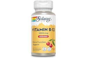 SOLARAY Vitamina B-12 2000mcg | Sabor a cereza natural sin azúcar | Energía saludable y soporte de glóbulos rojos | Sin Gluten | Apto Para Veganos | 90 Lozenges