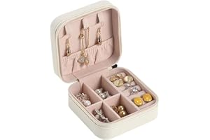 MYKOMI PU Leather Small Jewelry Box Necklace Ring Storage Organizer Mini Jewelry case Double Layer Travel Jewelry Organizer for Women Girls Gift (White)
