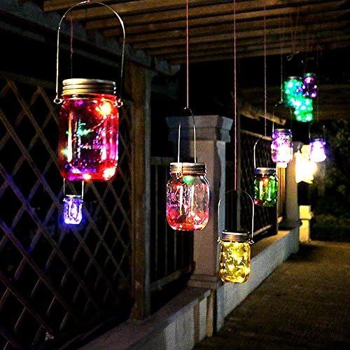 Solar Mason Jar Lid Lights Hanging Lantern Light Garden Patio Decorative Lighting for Decorative, DIY, Outdoor BBQ, Gathering, Christmas , Party, Wedding, Holiday 4pcs