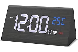 ‎ABOVECLOCK aboveClock Wecker Digital, LED Wecker Mit 2 Alarmen, Snooze, Digitaler Wecker Holzoptik mit Großer LED Anzeige, Dimmbare Helligkeit, 13 Wecktöne, 5 LautstäRke, Temperaturanzeige, USB Wiederaufladbar