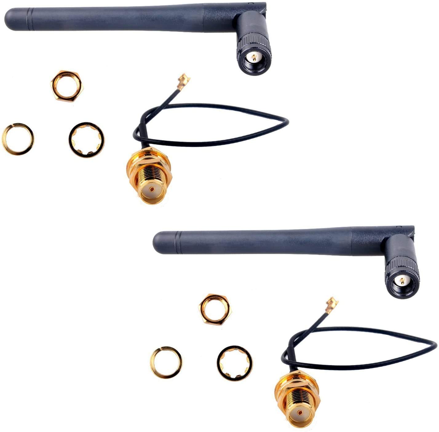 3AN Telecom UFL to SMA Female Connector Pigtail Cable IPX to SMA Male SMA to IPX 1.13 15cm for 2.4G 5DB WiFi Indoor Omni-Directional Antenna,Black