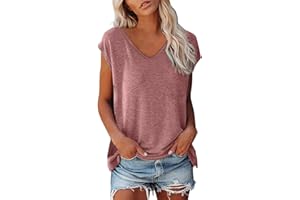 Shobdw T Shirt Damen V Ausschnitt Damen Shirt Tshirt T T-Shirt Sommer Kurzarm Top Bluse Sport Oberteil Oberteile Shirts Elegant Oversize Für Tshirts Mit Locker Baumwolle Basic Blusen T-Shirts
