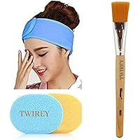 TWIREY Women's Polycotton Stretchable Elasticized Adjustable Facial Headbands and Face Pack Brush and Face Cleaning Sponges (1PCS EACH COMBO)