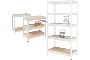 Floordirekt Tung lasthylla – plugghylla, källarhylla, förvaringshylla, arbetsbänk – lastkapacitet upp till 1 250 kg – snabb montering (vit, 180 x 90 x 60 cm)
