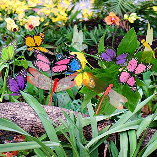 austor 26 x Gartendeko-Schmetterlinge / Libellen auf Stäben, Libellen & Schmetterlinge, Deko für den Garten/Partys - 6