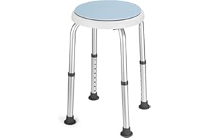 Careboda Silla de ducha giratoria para ducha interior, taburete de ducha giratorio ajustable con acero inoxidable mejorado, montaje sin herramientas, 8 alturas ajustables para personas mayores,