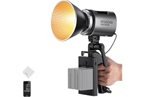 NEEWER MS60B LED Videolicht 2,4G/APP Steuerung, 65W Metall Mini Kompakt COB Dauerlicht Bowens Scheinwerfer für Fotografie Studio Aufnahme, 40000lux/1m 2700-6500K CRI 97+/TLCI 98+, Silber