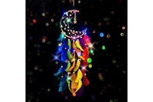 CHMMY Atrapasueños de Unicornio Luz LED,Decoración Romántica,Atrapasueños de Plumas Hechas a Mano,Dream Catcher Decoración para Colgar en la Pared,Dormitorio,Regalo de Cumpleaños (Dreamcatcher-4)