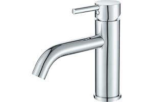 VALAZ Grifo Lavabo Cromado | Grifo Monomando Lavabo, Mezclador Agua Fría y Caliente, Ahorro de Agua | Instalación Facil y Rápida | Latón, Inoxidable, Elegante, Caño Curvo, Serie Jabalon