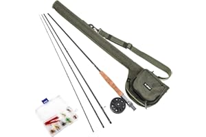 QIONGHA 9' Fly Fishing Rod and Reel Combo with Carry Bag 10 Flies Complete Starter Package Fly Fishing Kit, Green, 28010-TA5