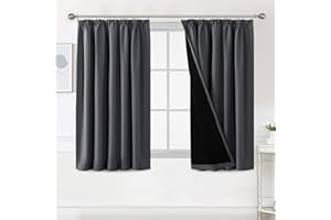 BellaHills 100% Blackout Curtains for Bedroom Thermal Insulated Curtains & Drapes Blackout Curtains Pencil Pleat Curtains for Living Room with Black Liner 2 Panels, 46 x 54 Inch, Charcoal Grey