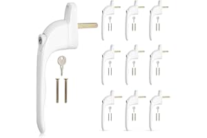 Justech Window Handle 10 Pieces Window Handles Universal Inline Espag UPVC Smart Spindle Window Lock Handle Lockable Window Handle-White