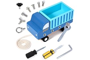 Atoylink Wooden Toys Tool Kit Kids Tool Set Montessori Wooden Pull Car with Screws Screwdrivers Wrench Woodworking Tools Pretend Play Tools Educational Gifts for 3 4 5 6 Years Old Boys Girls