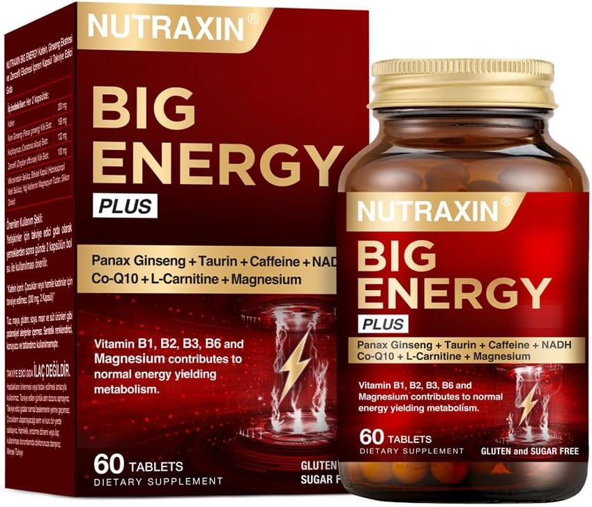 Nutraxin Big Energy Plus 60 Tablet - Panax Ginseng, Taurin, Kafein, NADH, Co-Q10, L-Karnitin, Magnesium