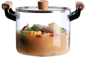 Vnook Klarglas-Kochtopf, Multifunktions-Glaskochgeschirr mit Deckel und Griff, hitzebeständig, Glastopf, Suppentopf for Nudeln, Nudeln, Suppe, Milch [Energiestufe A] (Size : 5L)
