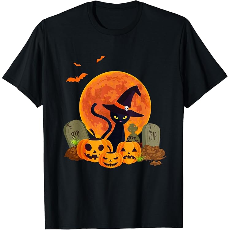 T-shirt Halloween Femme – Motifs Araignées, Citrouilles, Fantômes, Col En V