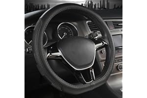 Sholer D Shape Steering Wheel Cover,Universal 15 Inch Auto/Car/SUV Black Leather Steering Wheel Wrap with Better Sport Grip for Men Women,Fit D Shaped Flat Bottom Steering Wheel