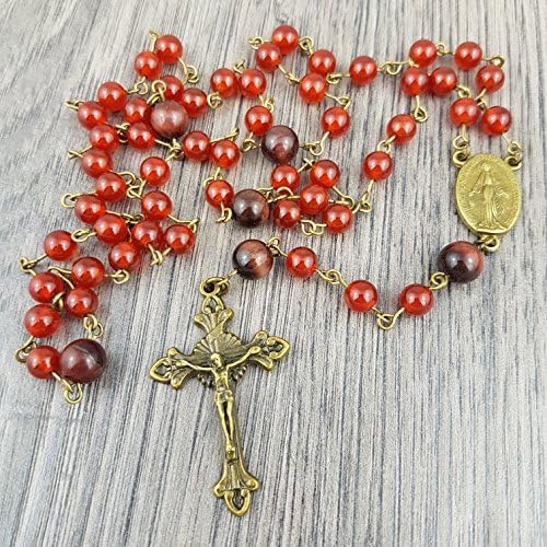 Red Carnelian Rosary in Antique Bronze, Includes Gift Box