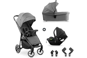 hauck Passeggino 3 in 1 Shop N Care Trio Set - Dalla Nascita Fino a 22 kg - Carrozzina Per Neonati con Navicella e Ovetto Neonato - Pieghevole, Reclinabile con Portabibite e Vassoio - UVP 50+ - Grigio