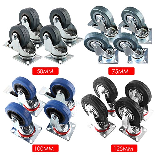 HOMFA 4X Ø 75mm Schwerlastrollen Transportrollen Lenkrollen /Bremse+Lenk - 2