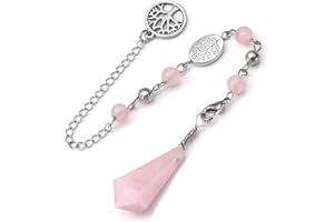 CrystalTears Natural Rose Quartz Crystal Pendulum Hexagonal Healing Crystal Point Dowsing Pendulum Necklace for Divination Chakra Reiki Healing Meditation Balancing