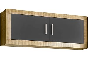 duehome | Salon Modular, Módulo Alto con 2 Puertas, Composicion Salon por Piezas, Modelo Nuka, Acabado en Gris Grafito y Cambria, Medidas: 130 cm (Largo) x 27,9 cm (Fondo) x 46 cm (Alto)