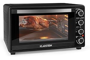 KLARSTEIN Masterchef - Mini four, Four posable, Tournebroche rotatif, Puissance de 2000W, Minuterie de 0-60min, 100 - 230°C, Lumières de contrôle, Signal sonore, Capacité de 60L - Noir