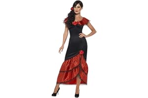Smiffy's Disfraz de Flamenca Senorita, Negro con Vestido y Tocado, Disfraz de Todo el Mundo, Disfraces para Adultos