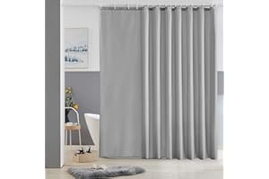 Furlinic Bardzo szeroka zasłona prysznicowa, nadająca się do prania, odporna na pleśń, wodoodporna, do łazienki, zasłony łazienkowe, zestawy z 18 plastikowymi haczykami, szara, 275 x 180 cm