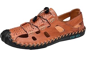 ASIFN Herren Geschlossene Zehe Wandern Sandalen Outdoor Einstellbare Leder Fischer Sommer Strand Sandale Schuhe