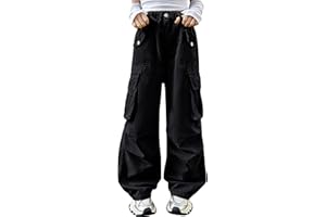 SEAUR Cargo Hose Mädchen Jeans Baggy Y2K Hip Hop Hose Multi Taschen Cargohose Kinder Streetwear Jeanshose mit Gummibund - 120-170=(EU 110-164)