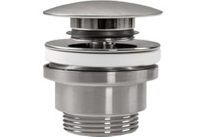 Rea BONDE DE LAVABO UNIVERSEL CLIC-CLAC BRUSH NICKLE Bouchon Lavabo Salle de Bain avec Trop-plein Bonde de Vidage Pop-up en Laiton (Nickel)