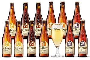 EBANEY LA TRAPPE Mix pack, Verschiedene Trappistenbiere aus Berkel-Enschot, Blond, Dubbel, Tripel, Quadrupel, 12x 0,33 Liter + Glas