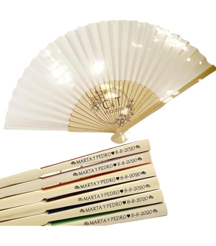 Set 60 Ventagli Bianchi Per Matrimonio - 43x23 Cm, In Plastica E Stoffa, Gadget Per Invitati, Idea Regalo Sposa - 2