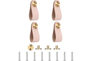 Lollanda 4 Stück Ledergriffe für Möbel, Möbelgriffe Leder, Schrankgriffe mit Schrauben, für Kommode, Kleiderschrank (Rosa,6.4 x 2.5 cm)